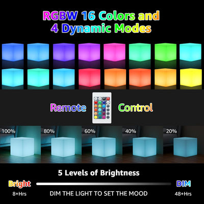 Cubo luz LED 12pulg control remoto RGB para niños hogar