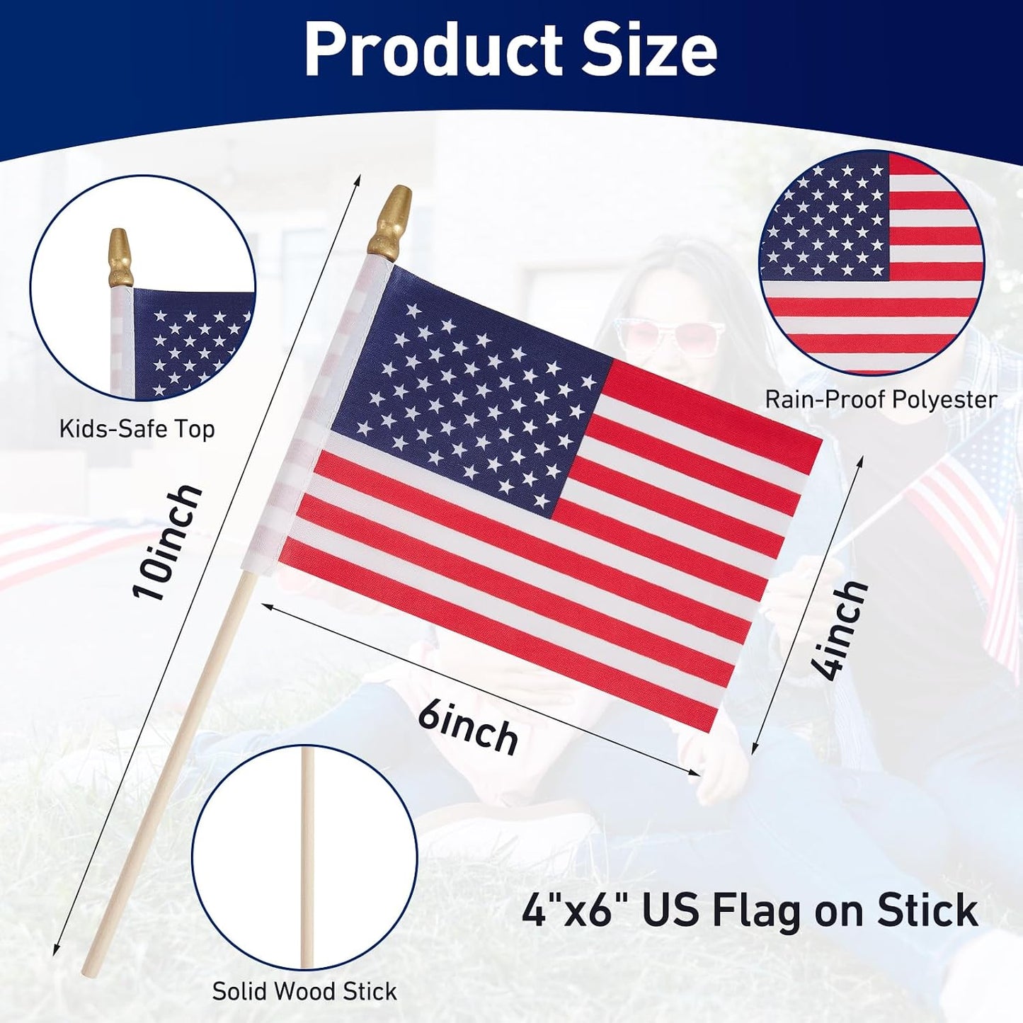 25 Banderas Americanas en Palo 4x6pulg Colores Resistentes