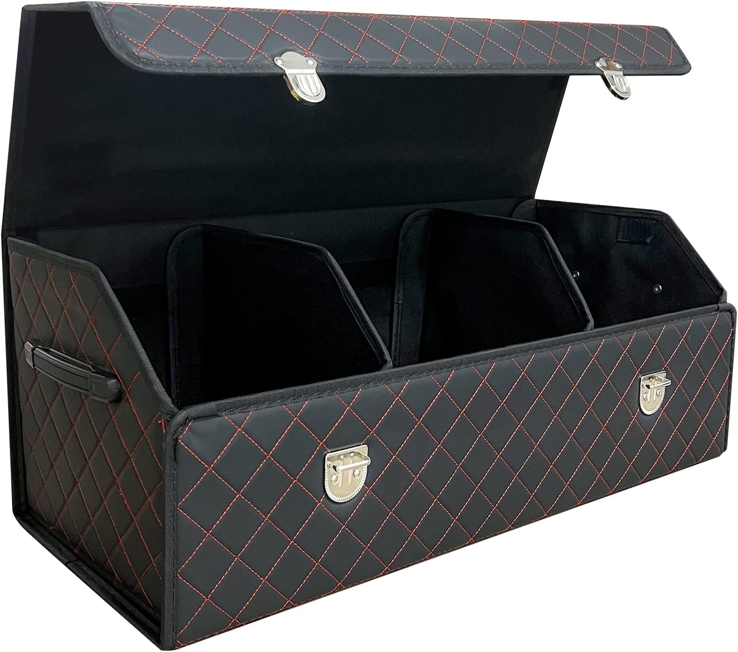 Organiz. maletero coche plegable cuero negro rojo a cuadros