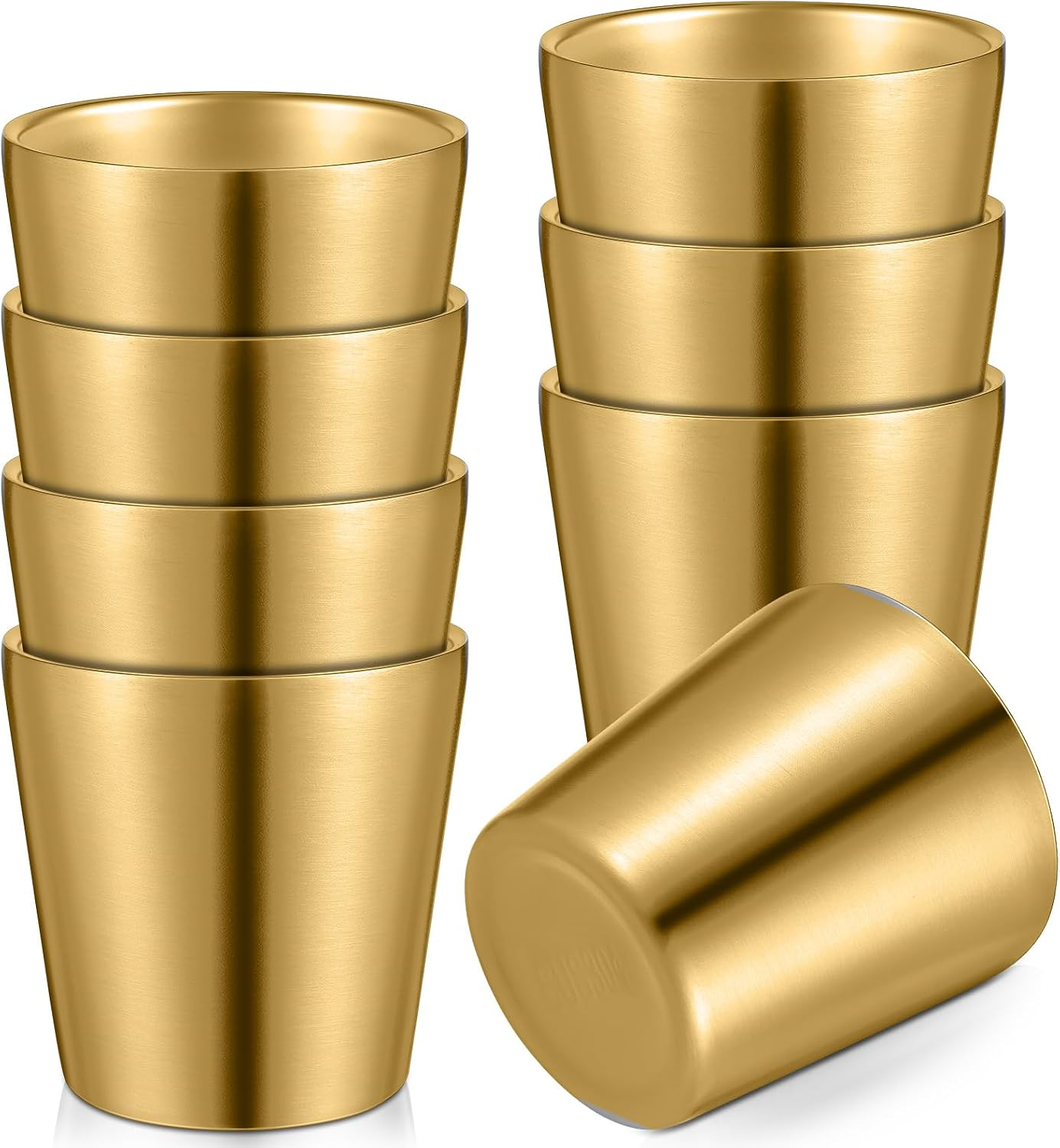 8 Vasos Aislados Acero Inox 5.9oz Doble Pared Dorado