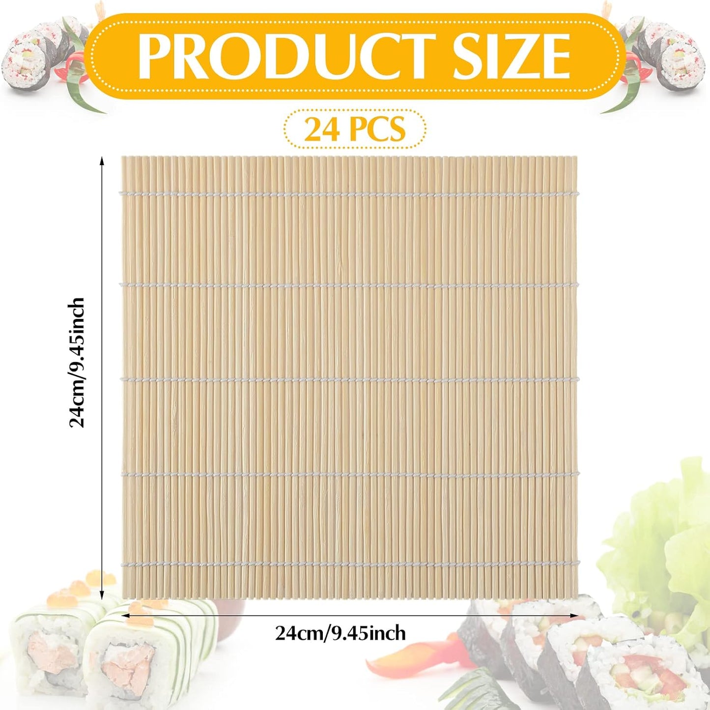 24 Alfombrillas Sushi Bambú Antiadherente 9.5x9.5pulg
