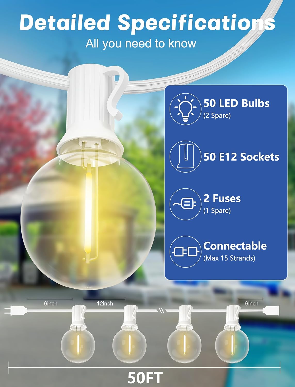Luces cadena exterior 50pulg 52 bombillas LED G40