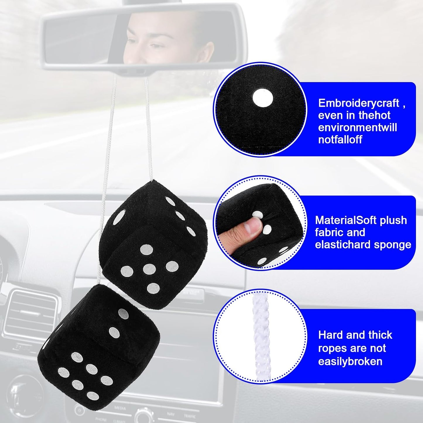10 Pares Dados Peludos para Espejo Coche 2.75"
