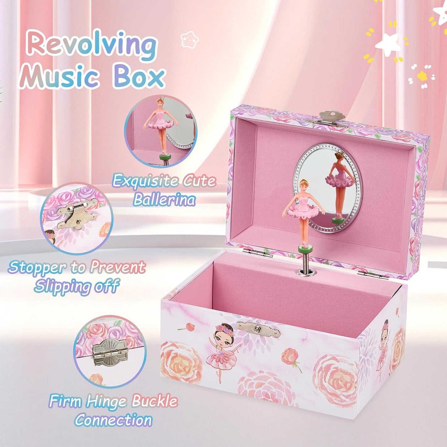 Caja música joyero para niña con bailarina giratoria