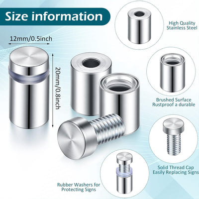 Tornillos separación letreros 1/2x3/4 pulg acero inox 60 pzas