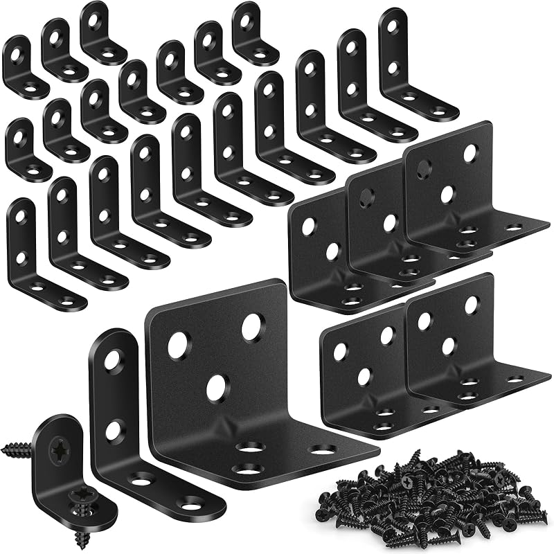 25 Soportes en L de Metal Negro para Estantes y Muebles