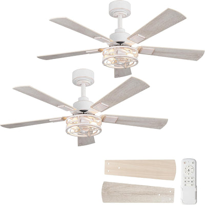 Ventilador techo 42pulg luces moderno enjaulado blanco control remoto