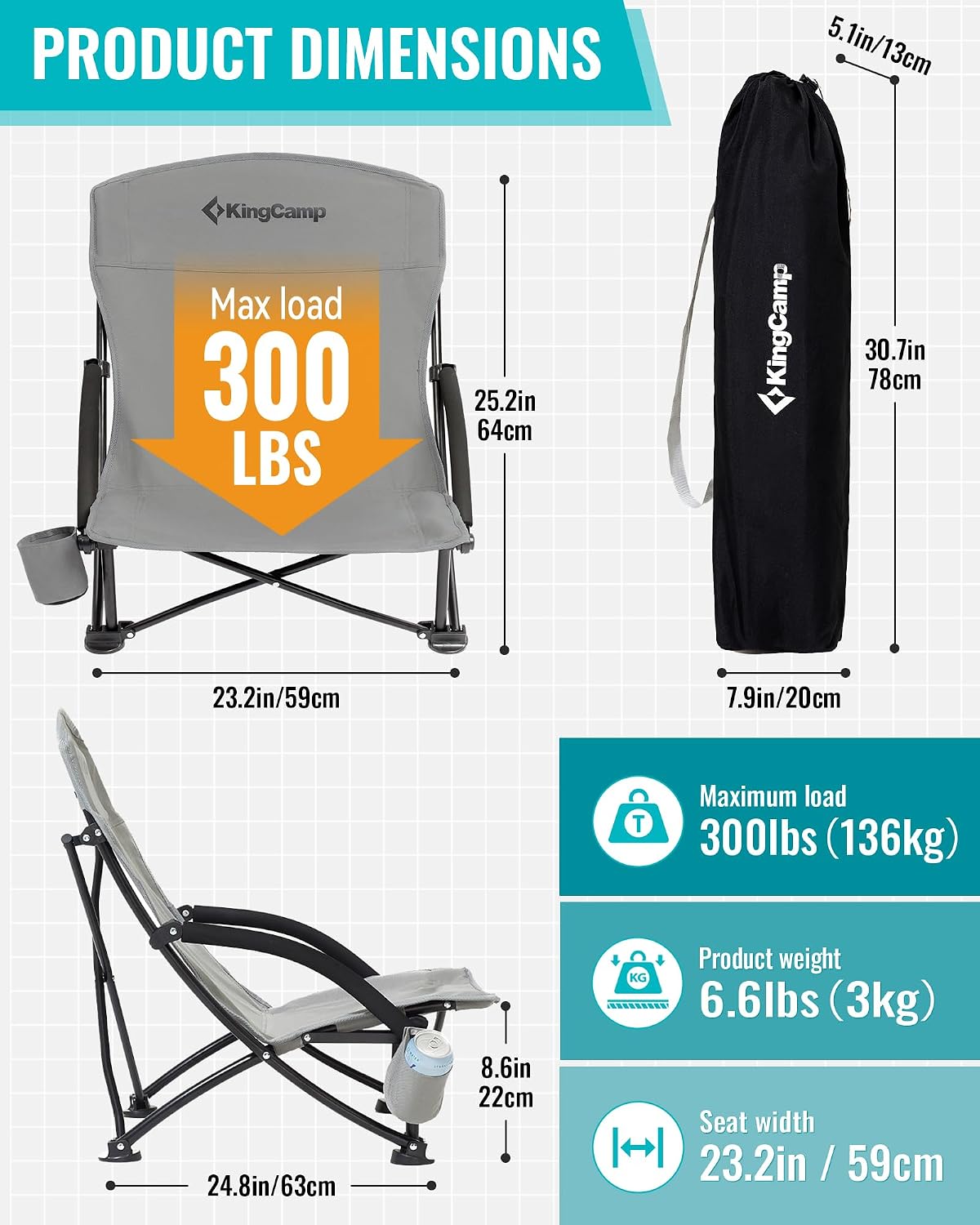 Silla playa plegable respaldo alto asiento malla 300lb