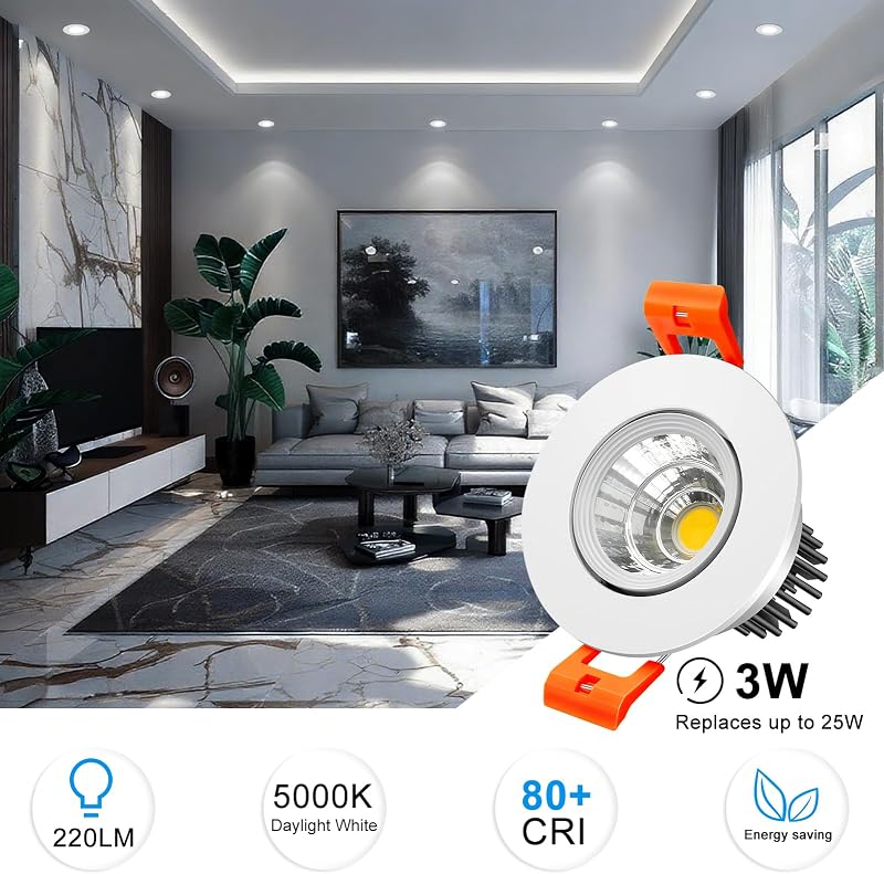 Downlight LED 2" 3W luz blanca 5000K CRI80 set 6