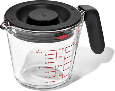 Taza medidora vidrio con tapa 2 tazas