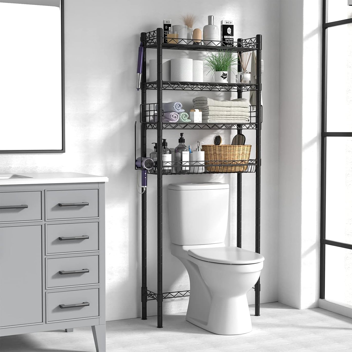Estante baño sobre inodoro 4 niveles negro