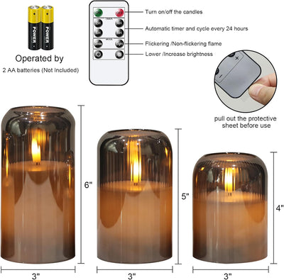 Velas LED Cristal Negro Sin Llama Control Remoto 3 Unid