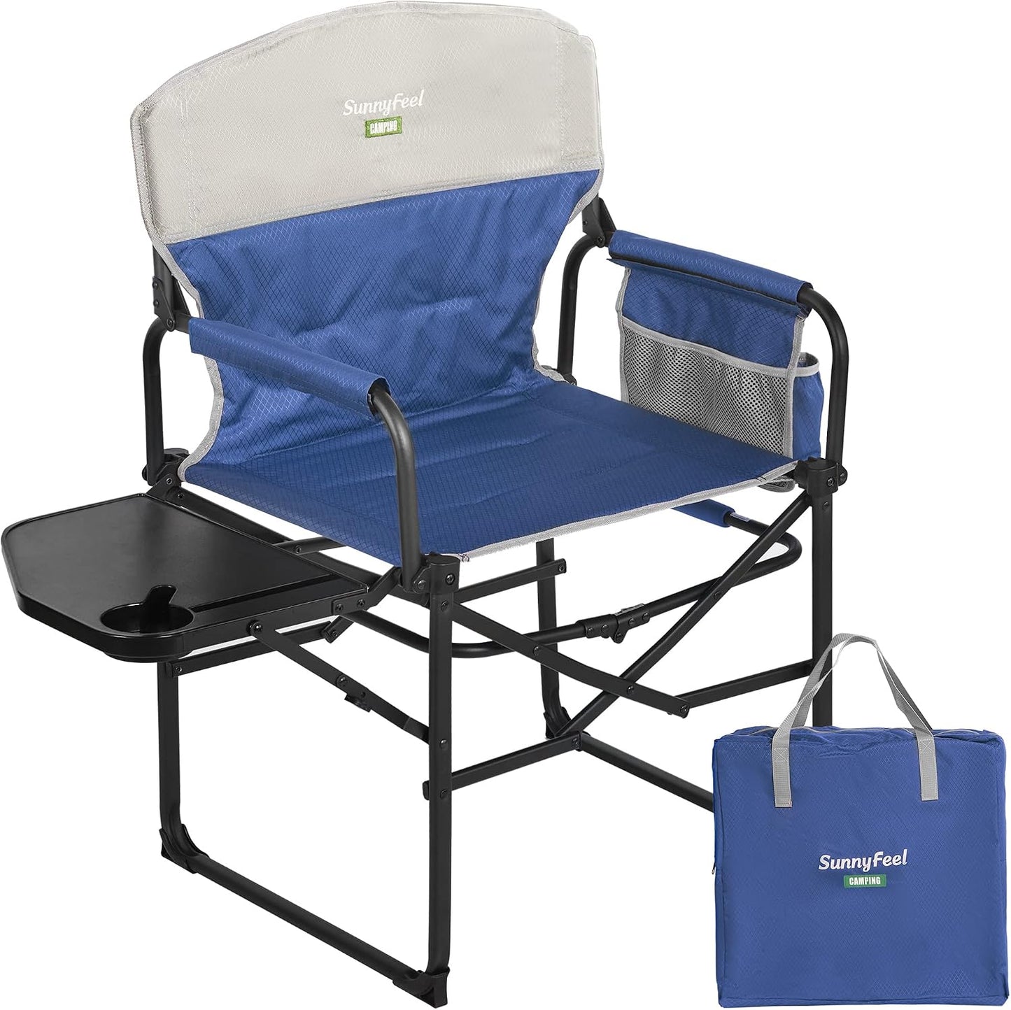 Silla camping plegable gran tamaño con mesa lateral y
