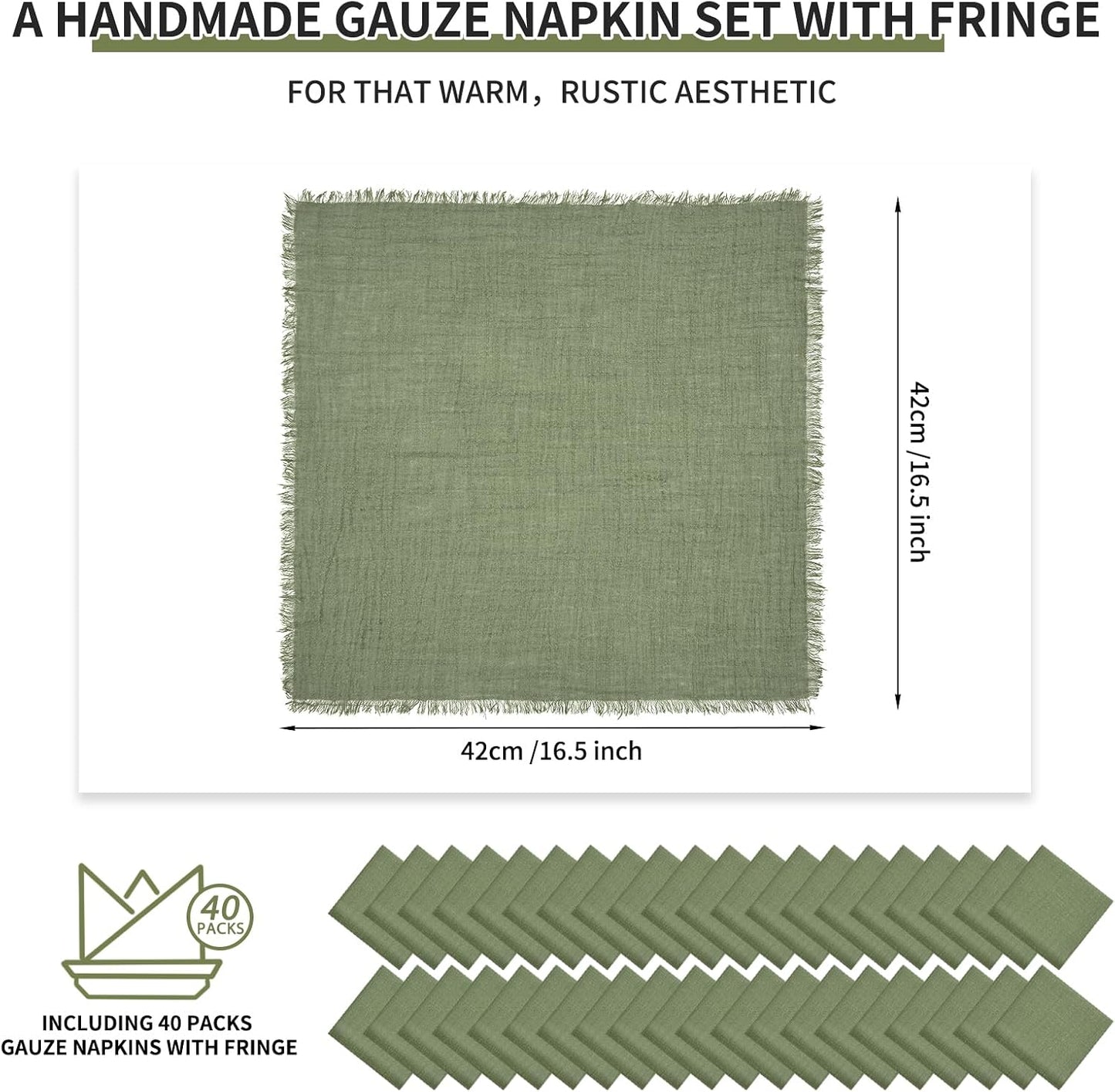 40 Servilletas Tela Lino 16.5x16.5pulg Rústicas