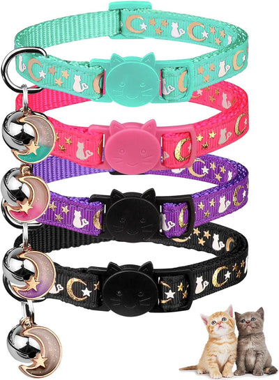 4 Pzas Collares Gato con Campanas Colgante Estrellas