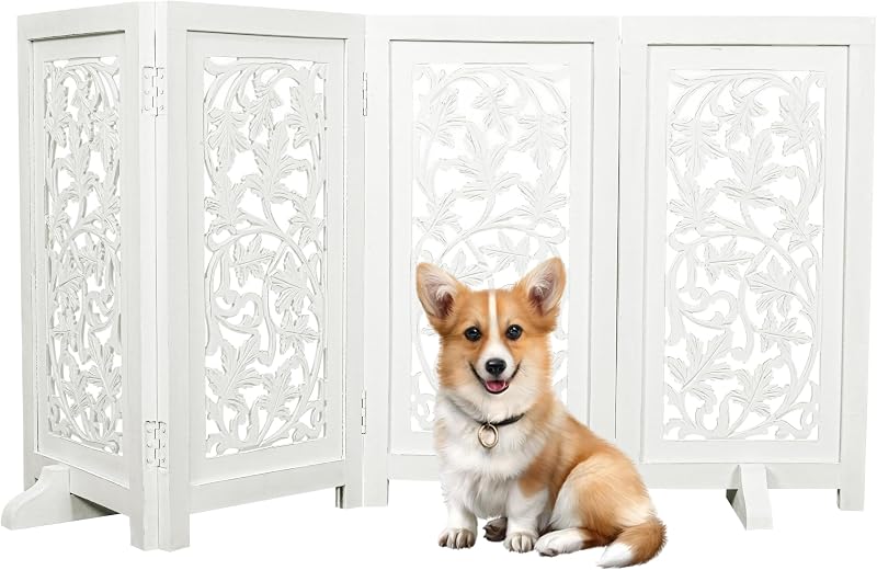 Puerta plegable perros 56x28" diseño Lucy blanco antiguo