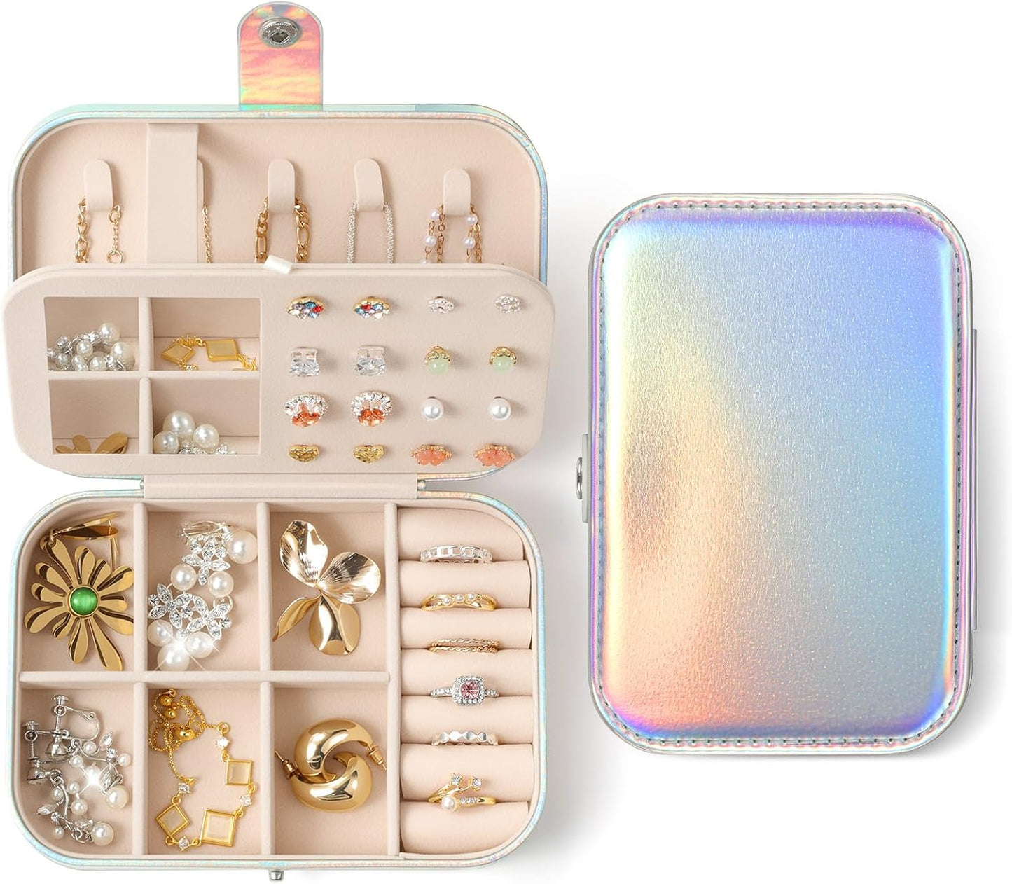 Joyero viaje portátil para aretes anillos plateado