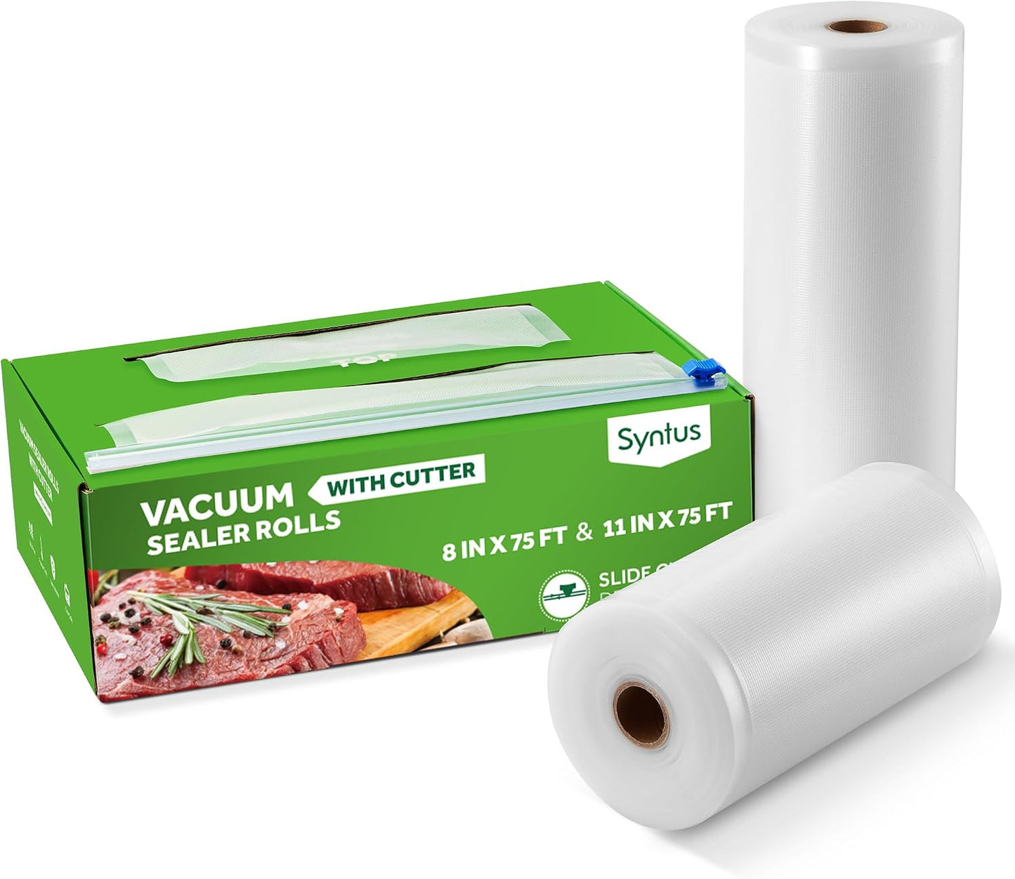 Rollos sellado vacío alimentos 11x75 y 8x75 con dispensador