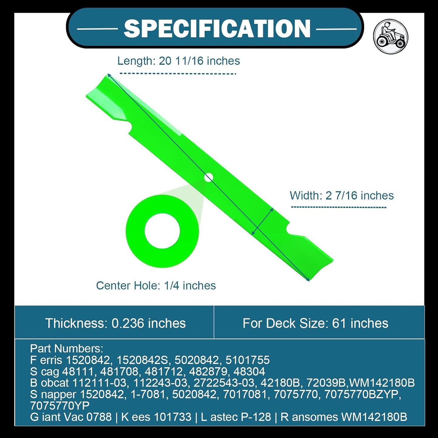 Cuchillas cortacésped comp Ferris B 61pulg paq 3