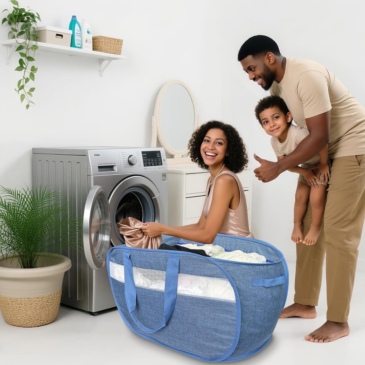 Cestas malla 100L con asas plegables para ropa sucia pack 2