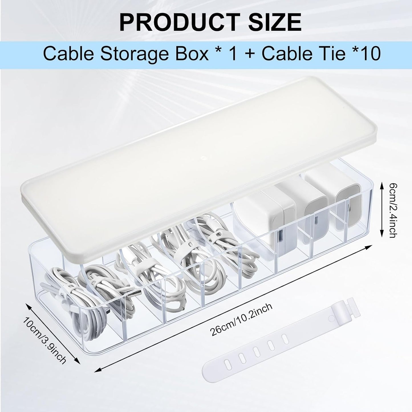 Caja organizadora cables con tapa plástico transparente