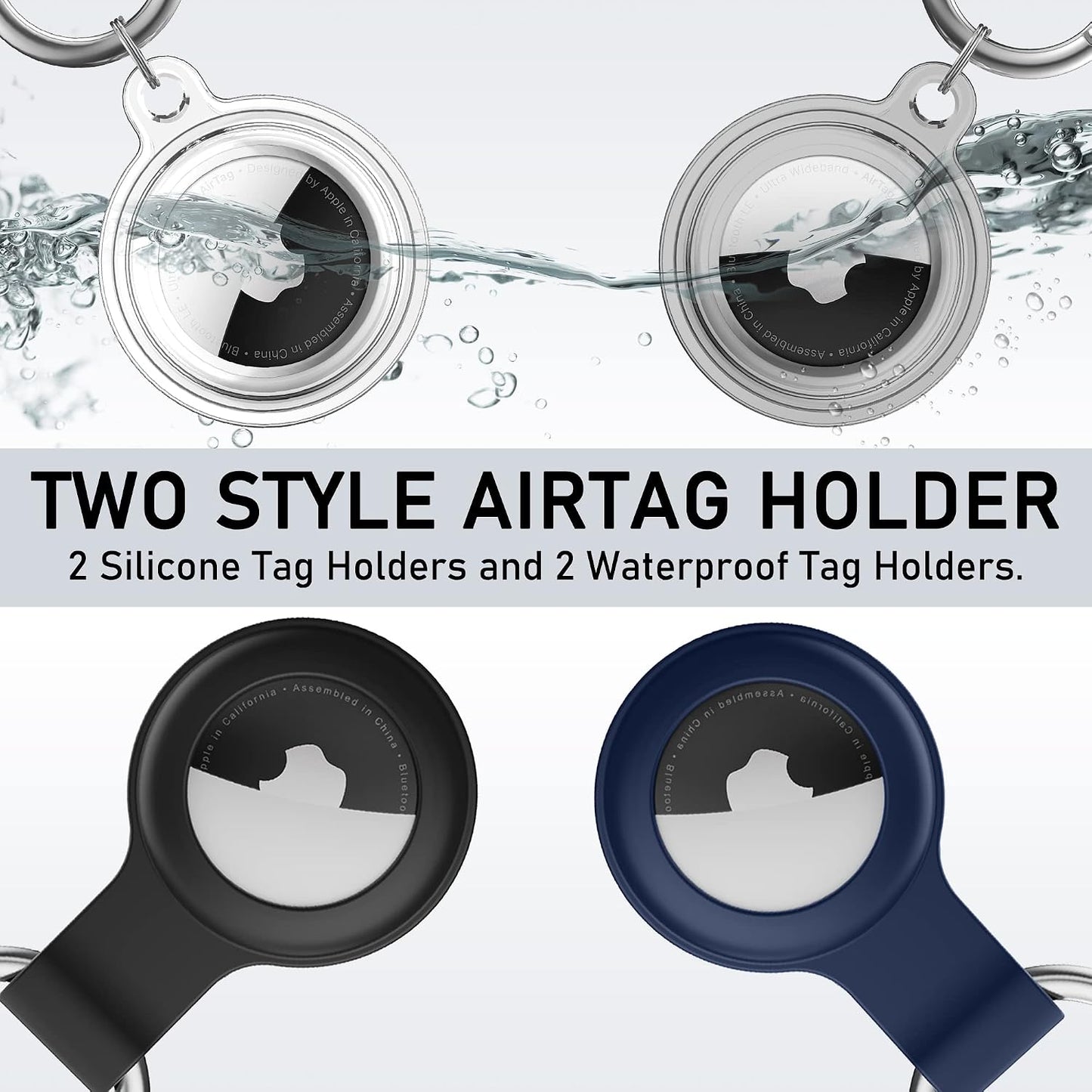 Soporte impermeable AirTag 4 pzas funda silicona negro/azul