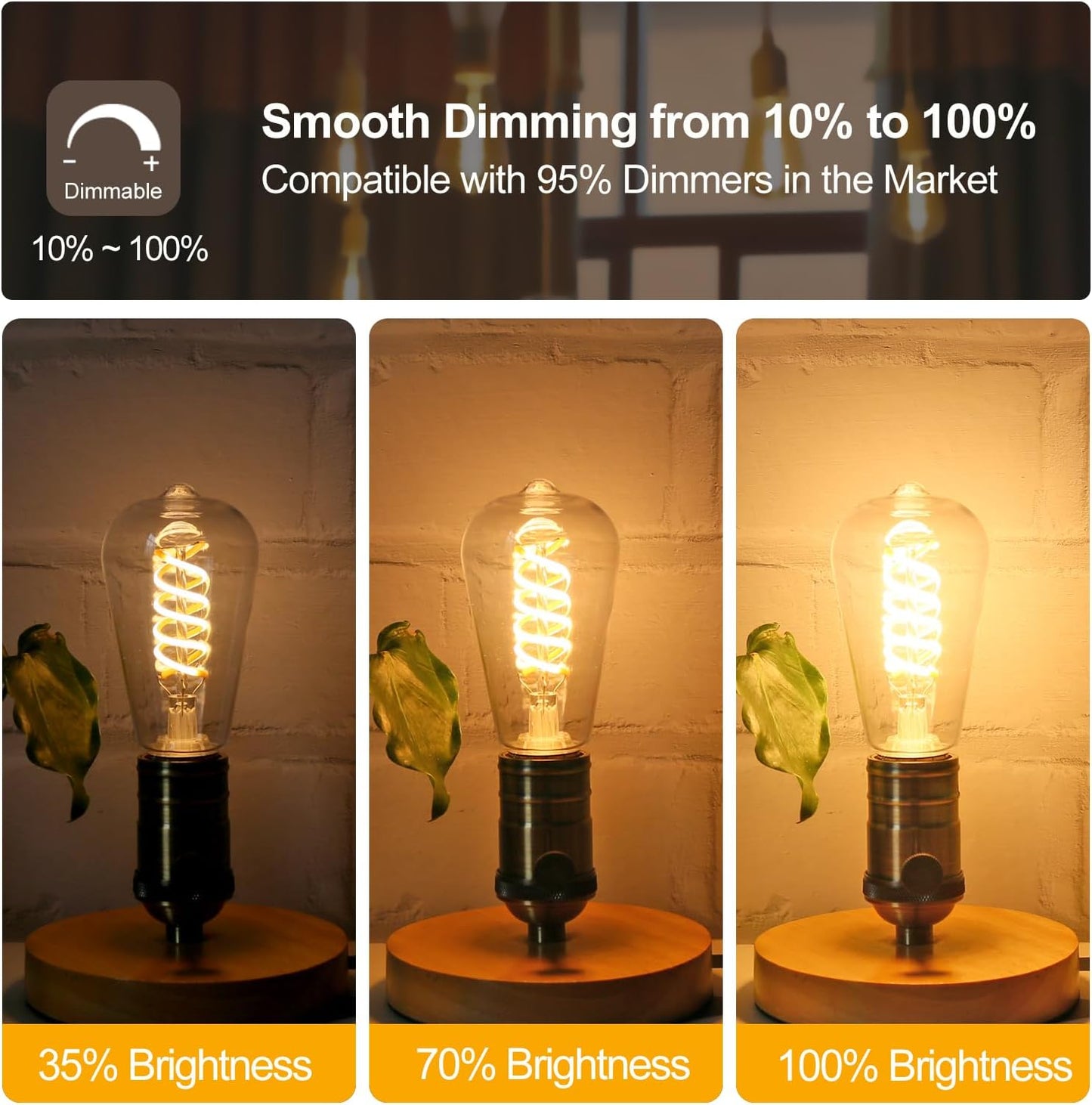 4 Pzas Bombilla LED Edison ST58/ST19 6W 2700K Regulable