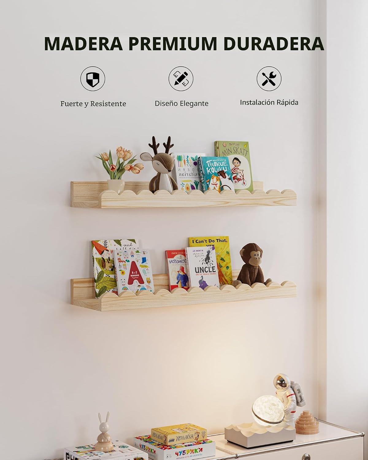 Estantes flotantes madera para niños dormitorio 4 pzas