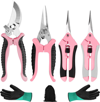4 Pack Tijeras Podar Jardín Acero Inox Rosa