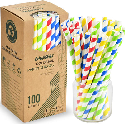 Pajitas papel 8.5pulg rayas coloridas pack 100