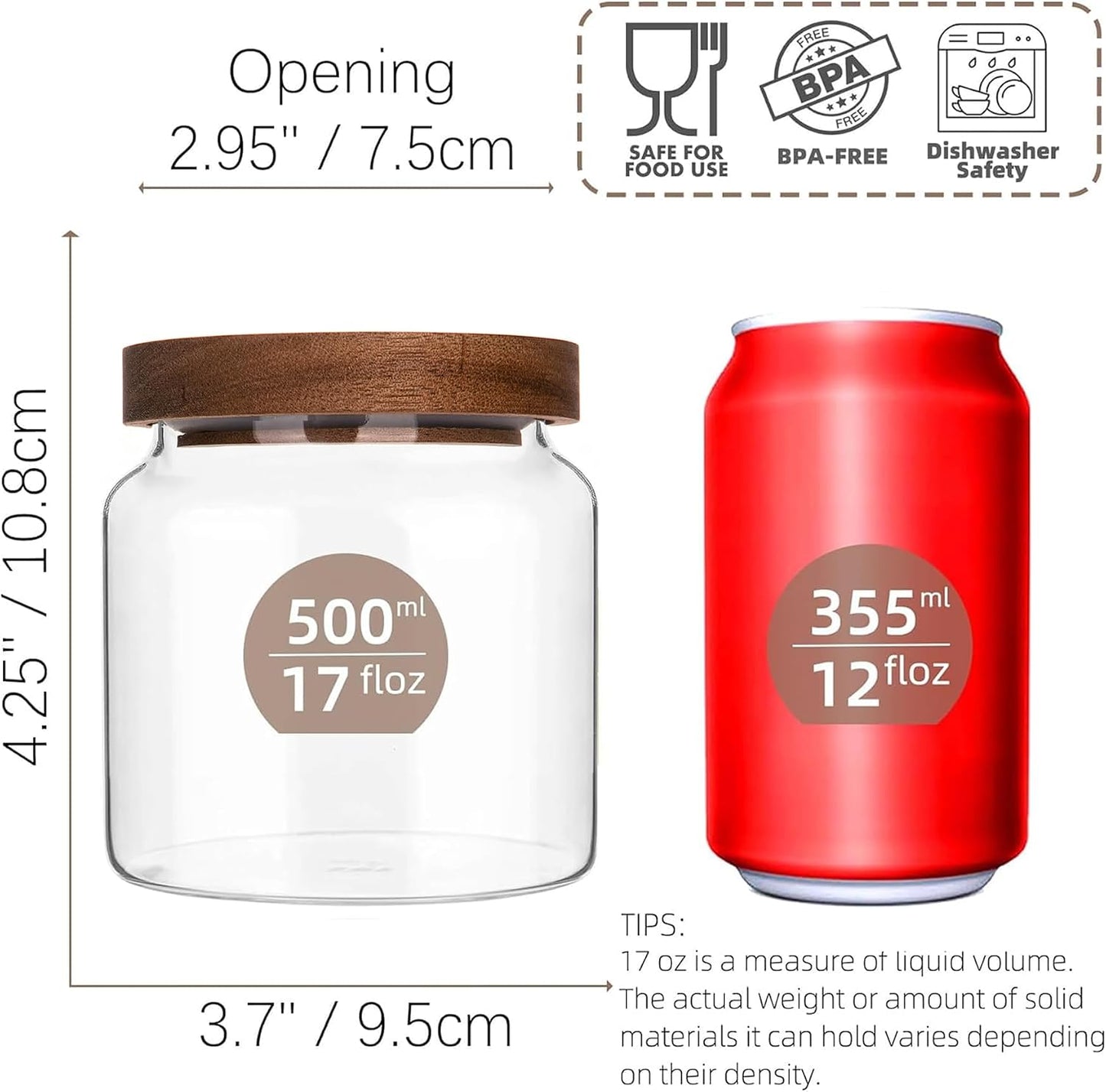 Tarro vidrio hermético 17oz para alimentos encimera cocina