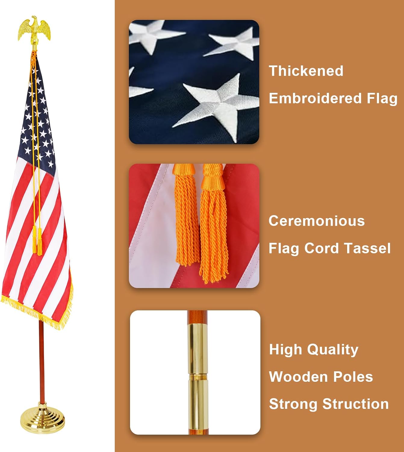 Kit mástil bandera interior madera 8ft con tapa águila