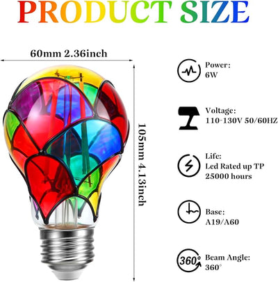 4 Bombillas LED E26 Multicolor A19 Vintage para Hogar Balcón