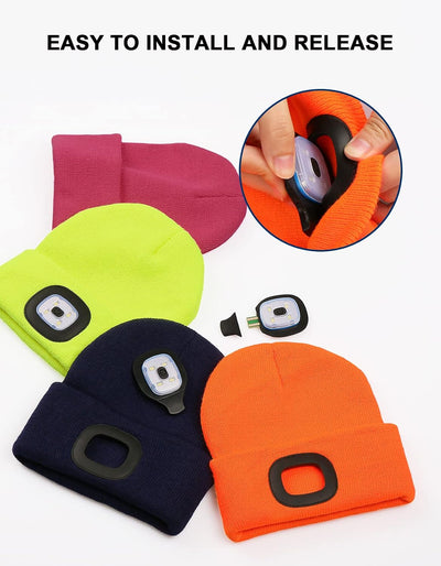Gorro LED unisex niños linterna frontal recargable USB negro