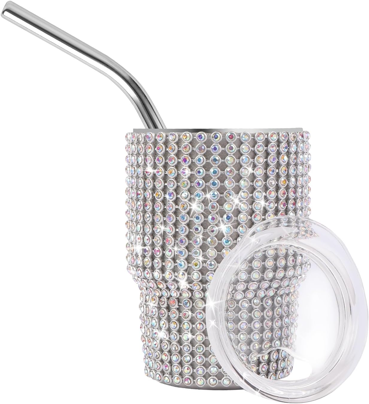 Vaso chupito brillante 3oz con pajita pedrería diamante