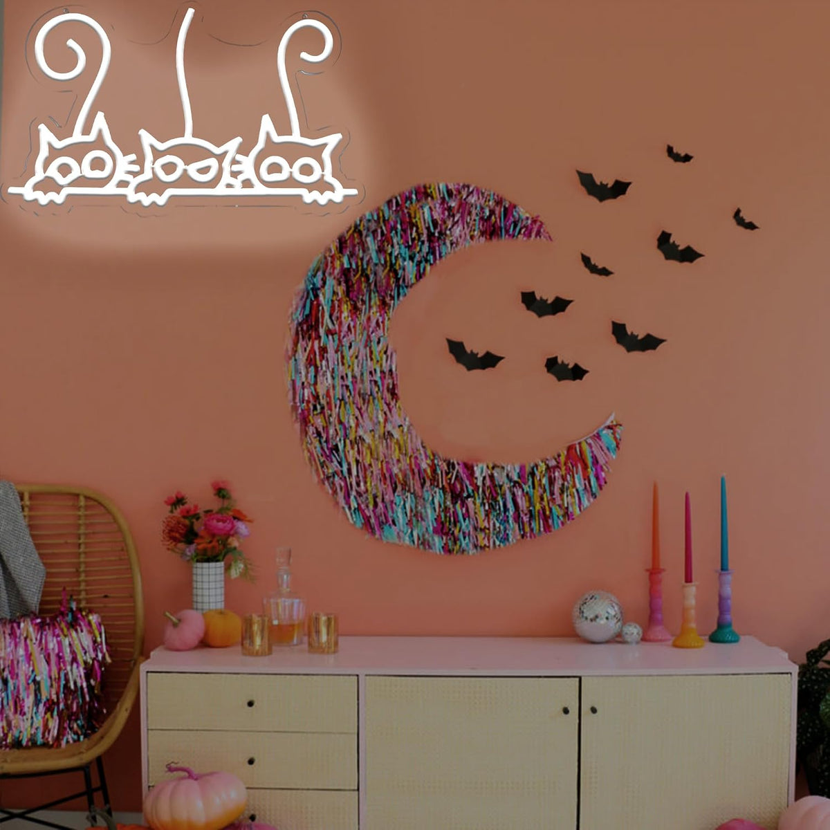Letrero neón gato 3 pzas decoración Halloween dormitorio niña