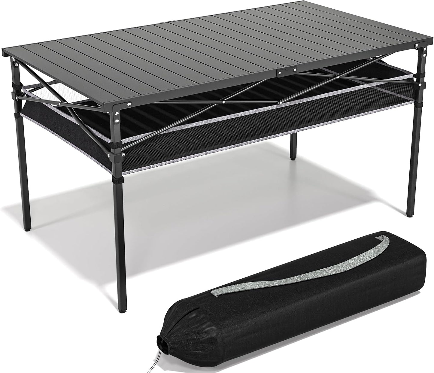 Mesa plegable aluminio con red y bolsa camping