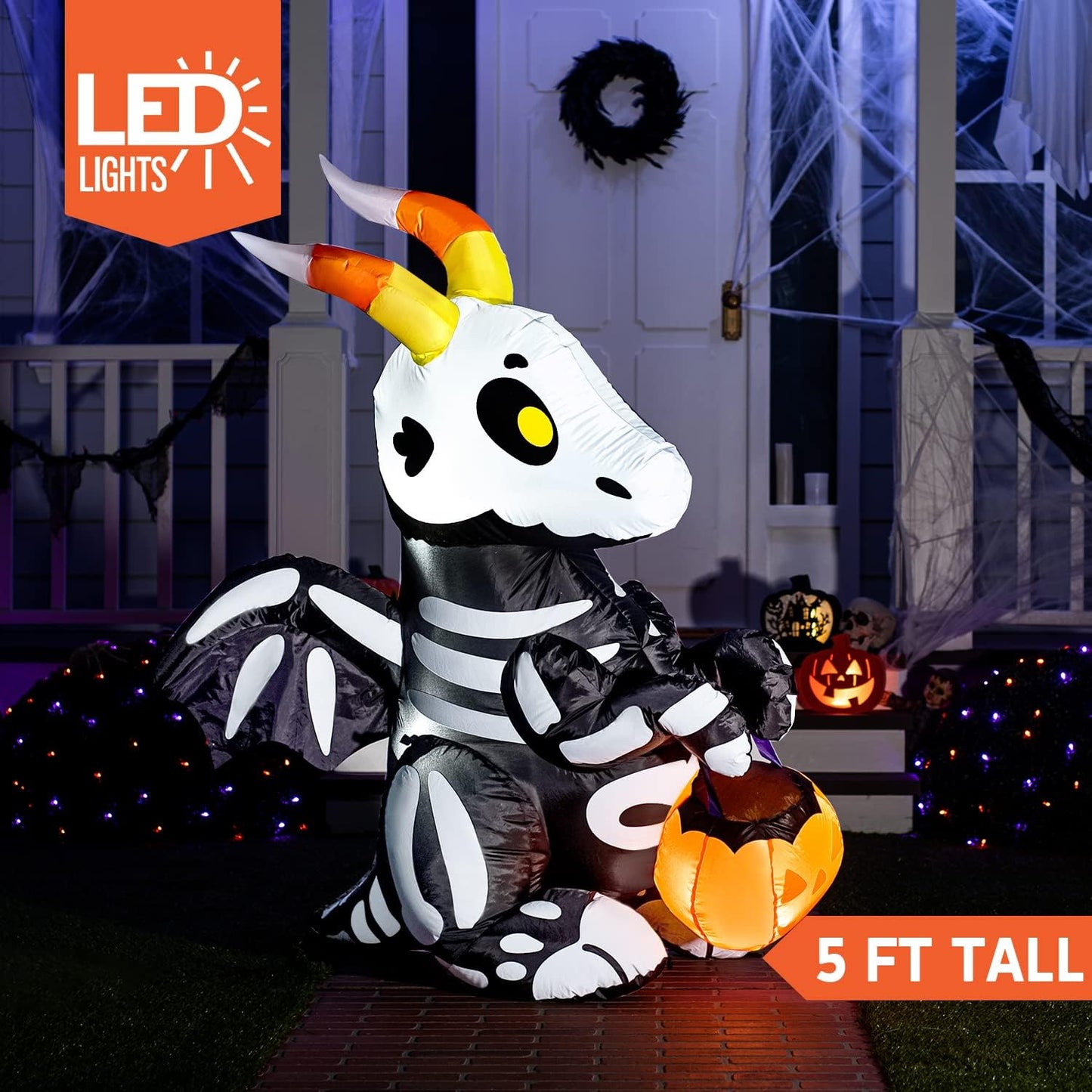 Esqueleto dragón inflable 5ft LED para Halloween exterior