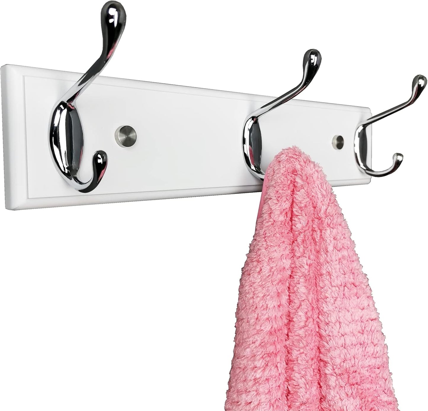 Perchero pared 12" 3 ganchos plateados madera blanca