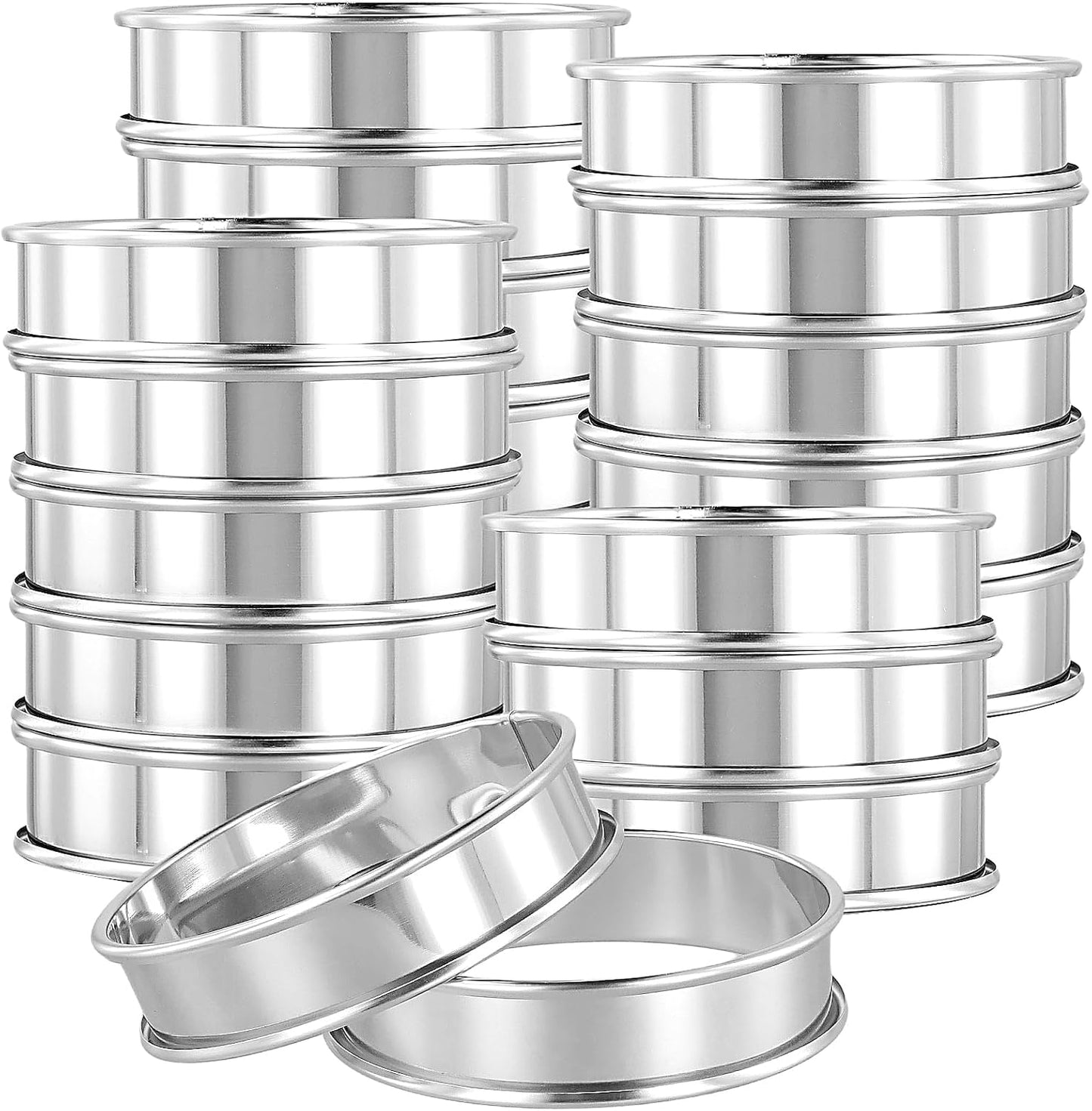 20 Anillos Plata 4pulg Acero Inox para Hornear Magdalenas