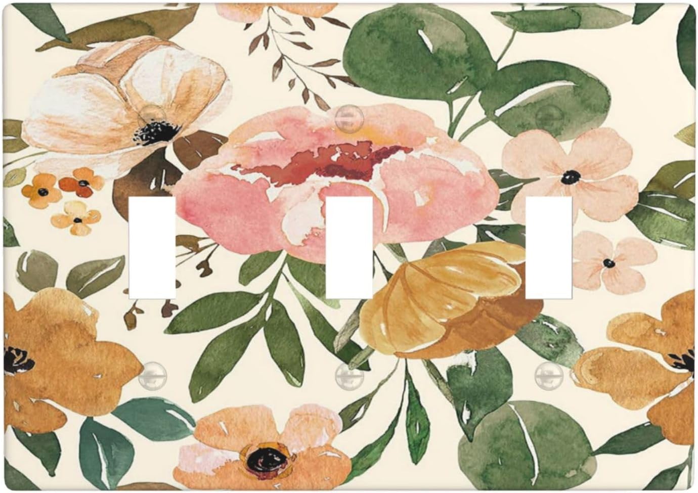 Placa interruptor luz triple bohemio floral rosa decorativa