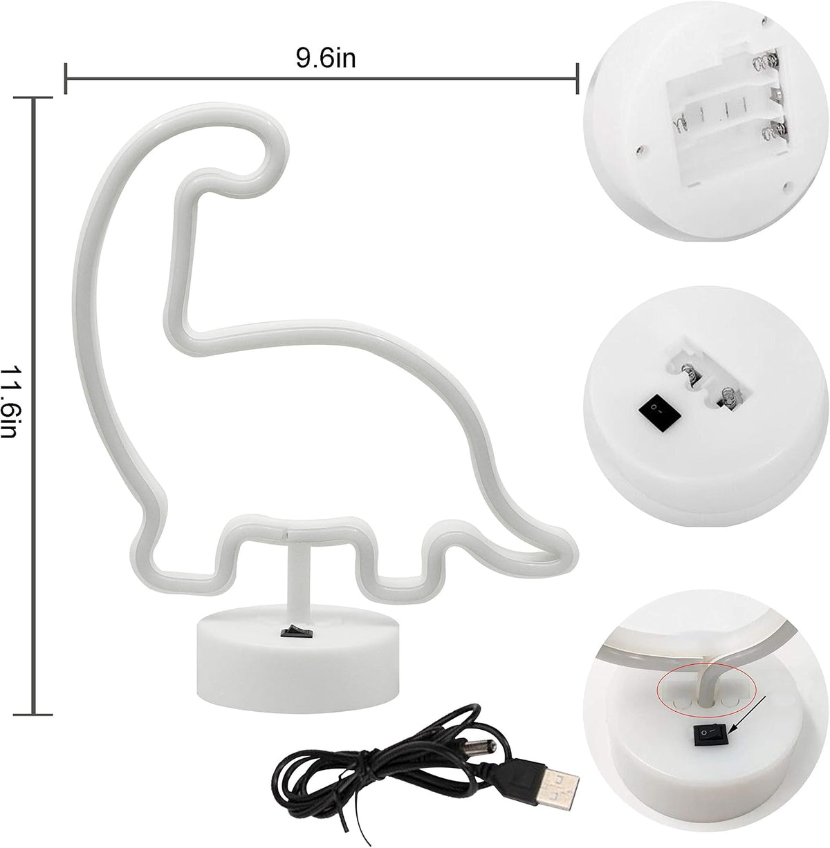 Letrero neón dinosaurio LED USB y pilas color verde
