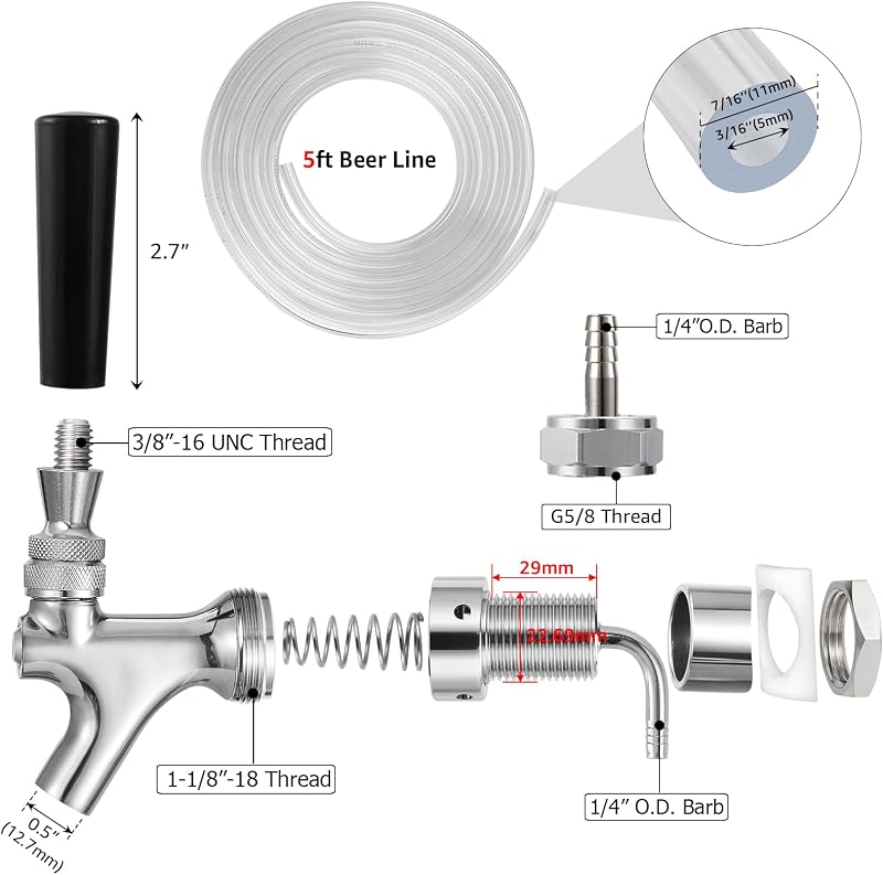 Kit grifo acero inox cierre automático Kegerator