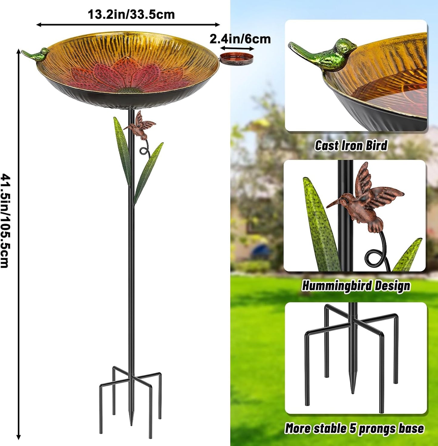 Baño de pájaros hierro desmontable 41.5" jardín
