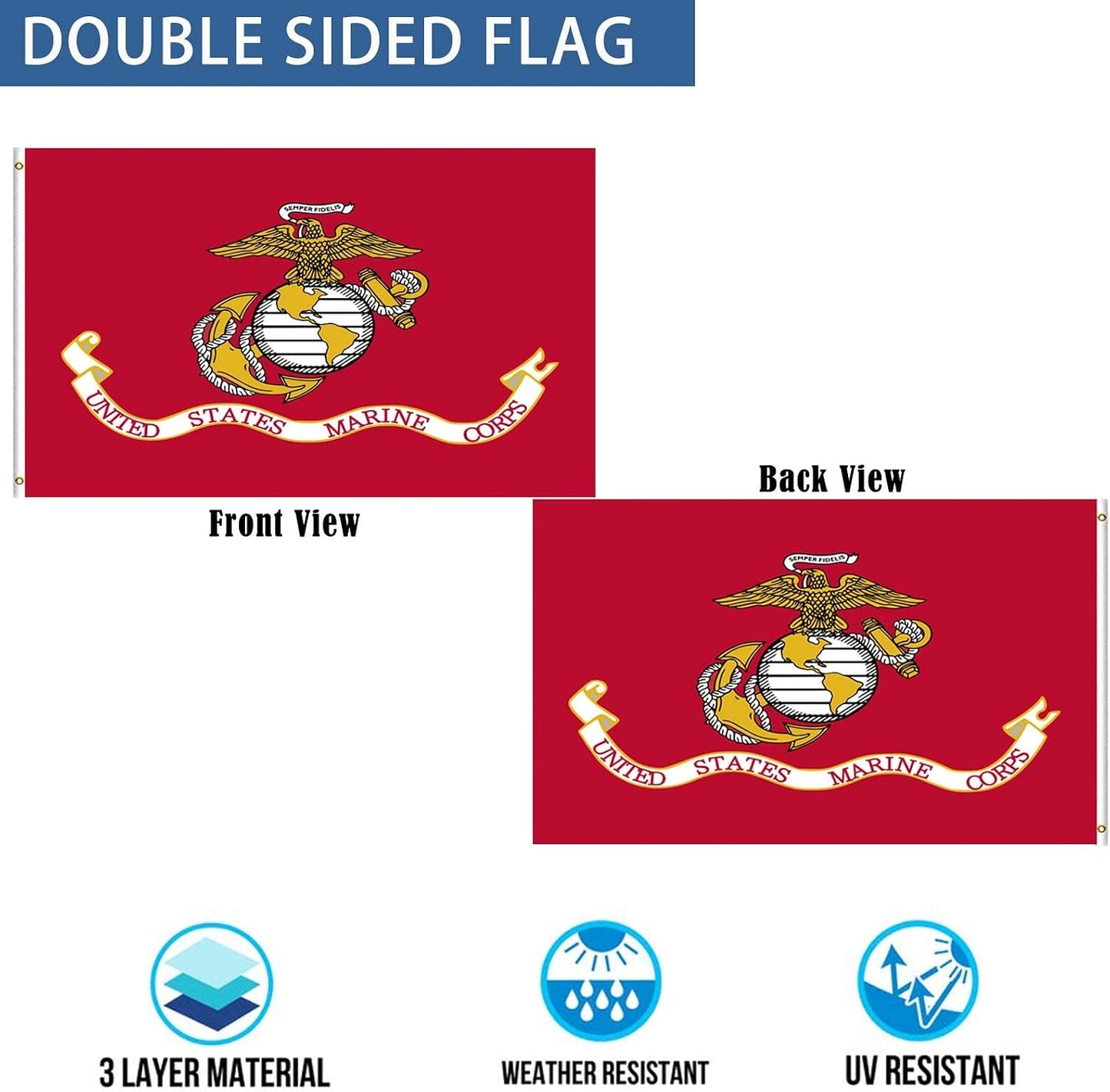 Bandera USMC resistente 2x3 doble cara poliéster ojales