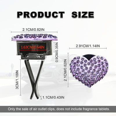 2 Pzas Dijes Corazón Cristal Ventilación Coche Morado