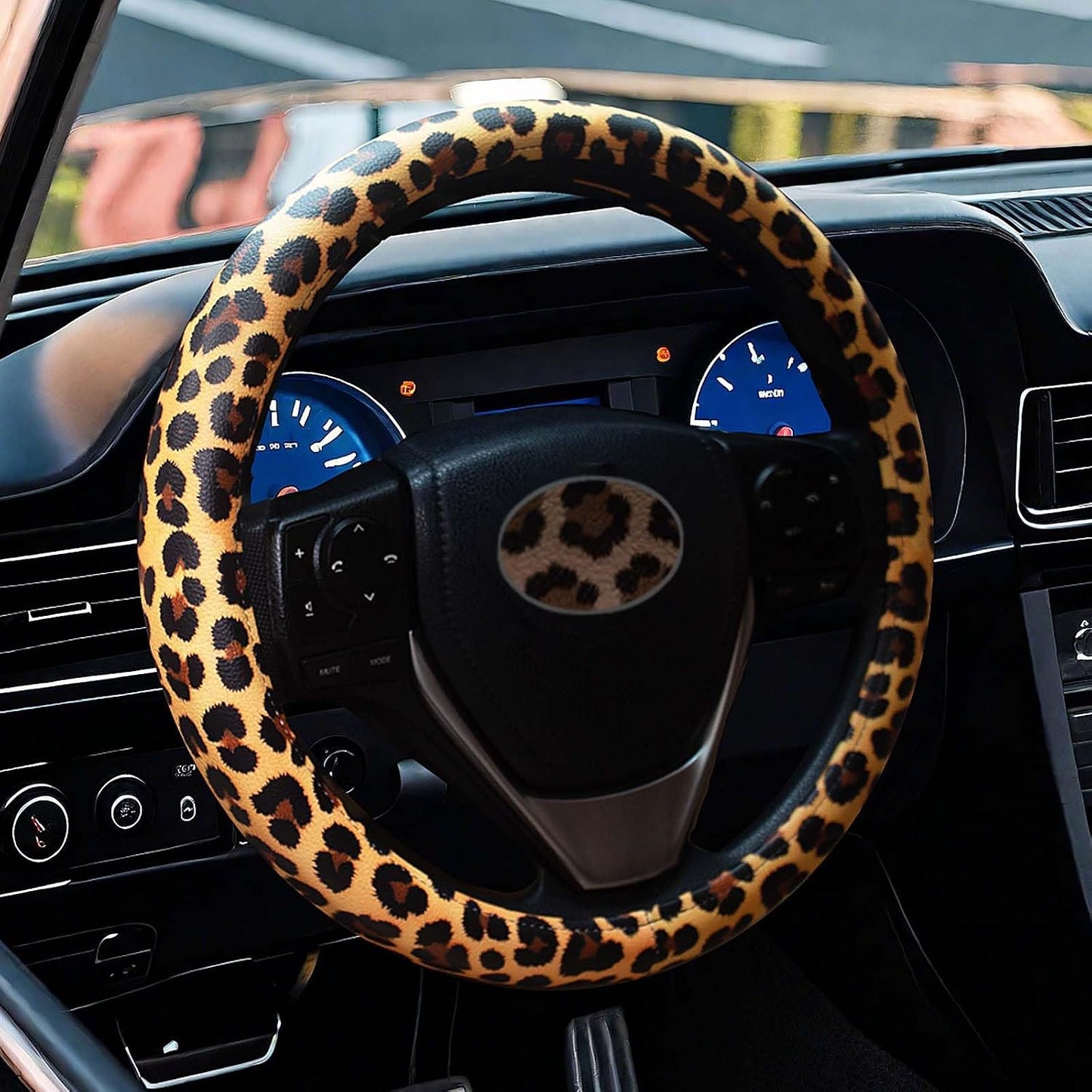 Funda cuero volante leopardo 14.5-15" color marrón