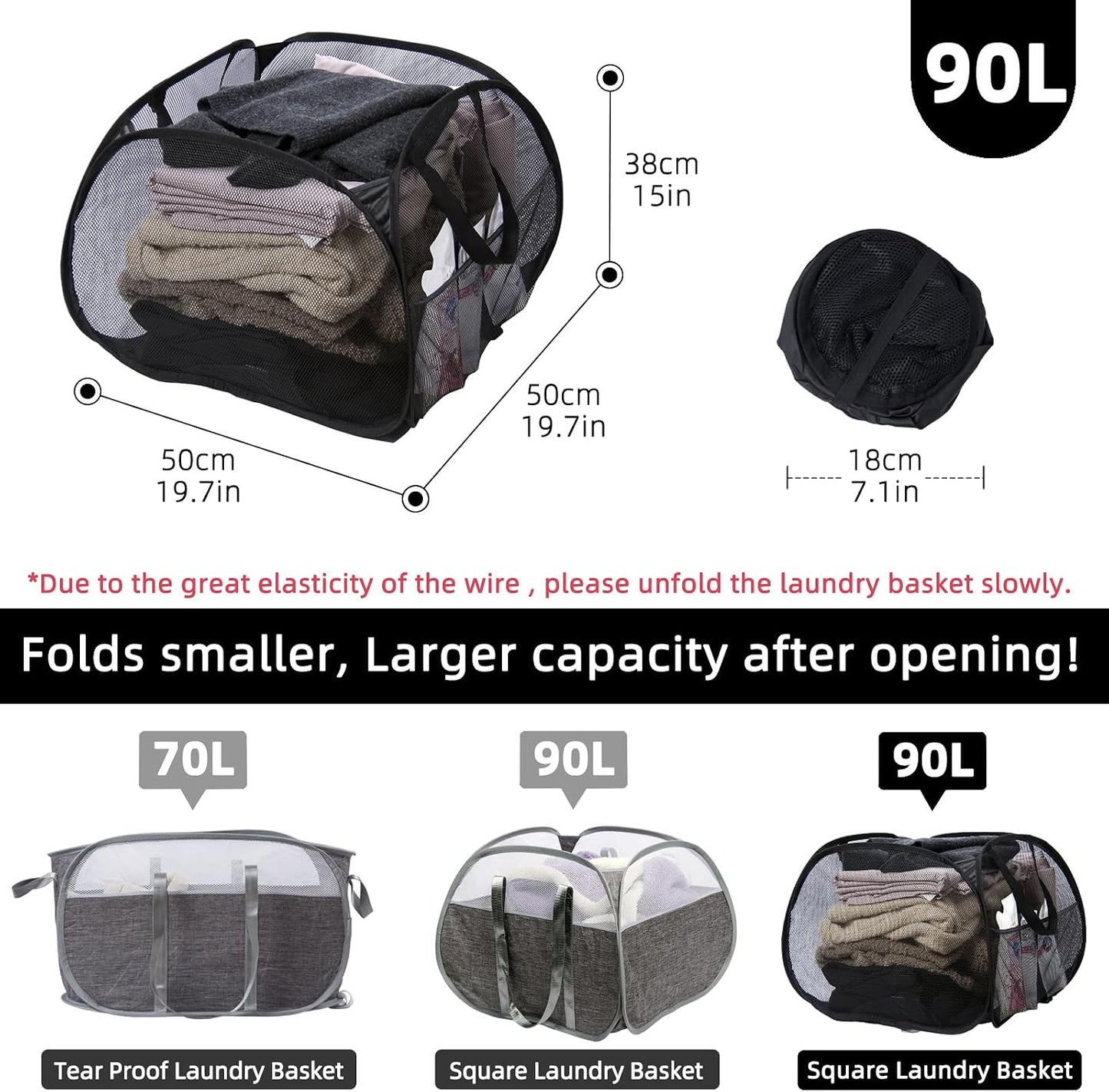 Cesta ropa plegable 90L con asas para baño dormitorio