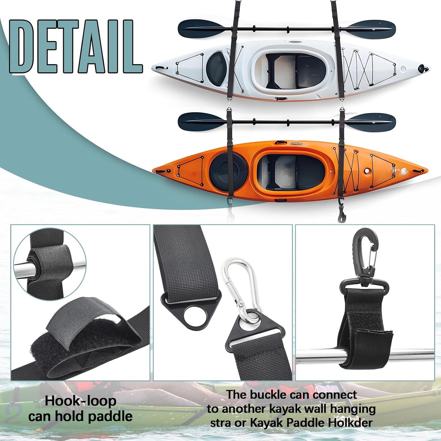 4 Correas colgantes kayak y tabla remo con clip pared 74"