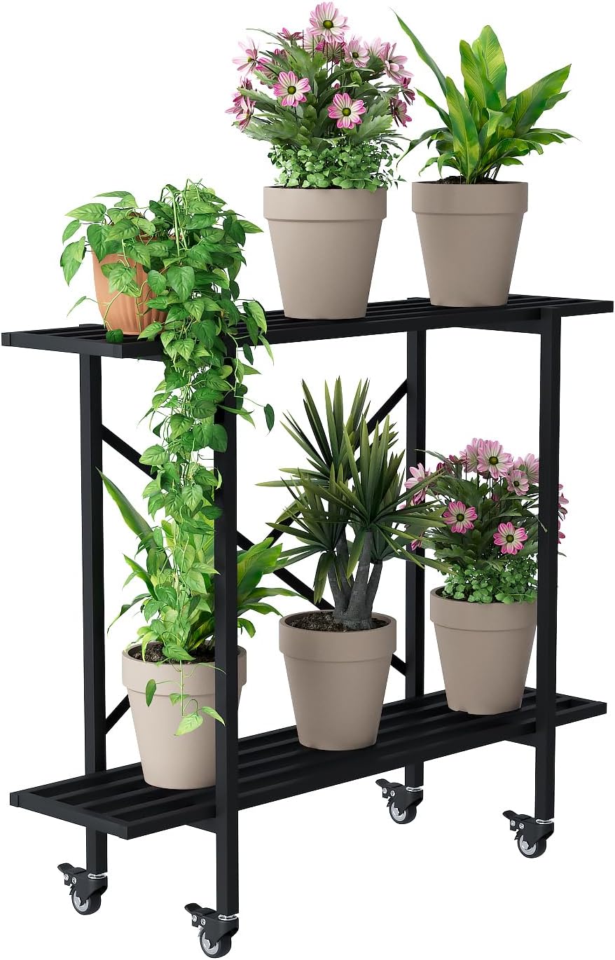 Soporte plantas 2 niveles metal 35x10x30pulg 440lbs